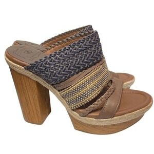 Lucky Brand Mika Boho‎ Platform Open Toe Sandals Brown Woven Tan Women Size 9.5